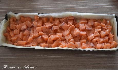 Tarte poireau, saumon et son crumble