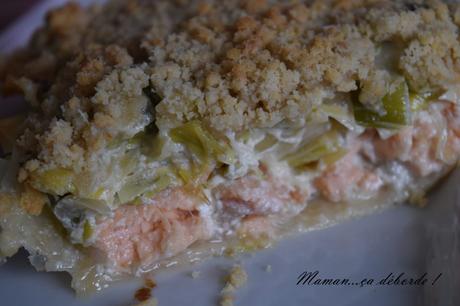 Tarte poireau, saumon et son crumble
