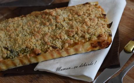 Tarte poireau, saumon et son crumble