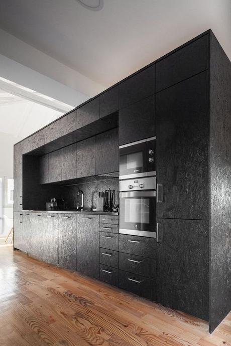 cuisine noire mat meuble osb peint diy moderne