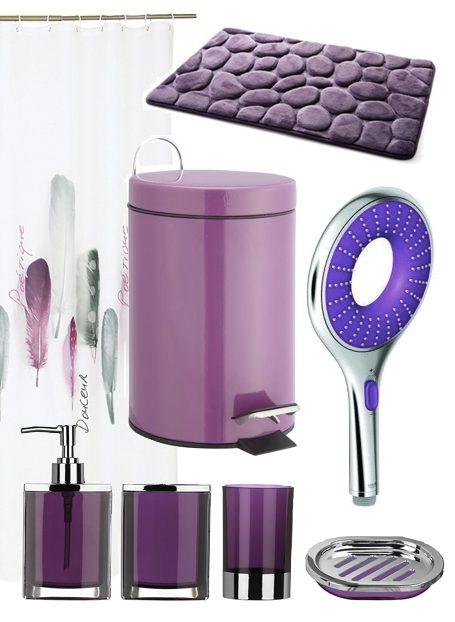 salle de bain couleur prune violet accessoire deco