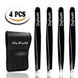 4 Pince à Épiler pour Sourcils par DigHealth, Acier Inoxydable, Antistatique Précision, Maquillage Outils Professionnelle Cire pour Poils Incarnés, Poils du Visage, les Échardes