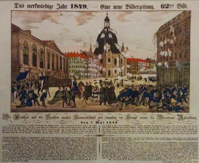 Le soulèvement de Dresde du 7 mai 1849, une lithographie contemporaine de Gustav Kühn