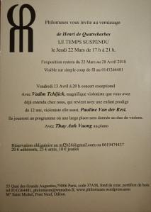 PHILOMUSES  exposition « Le Temps suspendu » de Henri de Quatrebarbes- depuis le 22 Mars 2018