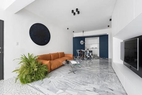 Une décoration totalement noire, blanche et bleue pour ce superbe appartement Une décoration totalement noire, blanche et bleue pour ce superbe appartement
