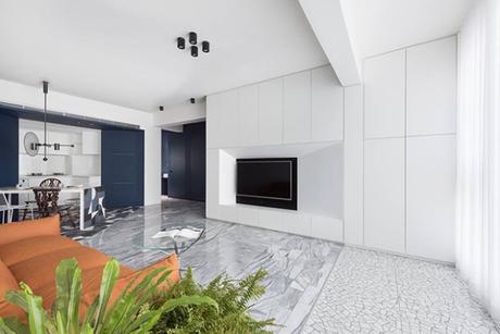 Une décoration totalement noire, blanche et bleue pour ce superbe appartement Une décoration totalement noire, blanche et bleue pour ce superbe appartement