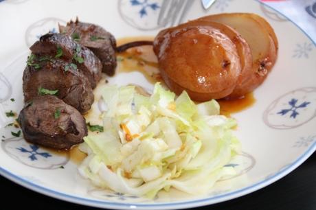 sanglier, poire, caramel, vinaigre de xérès
