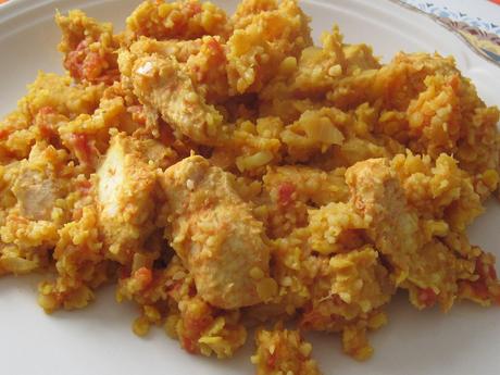 Lentilles corail /boulgour à l'indienne et au poulet Lentilles corail /boulgour à l'indienne et au poulet