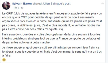 Apologie du #terrorisme : Sylvain Baron a encore frappé… #antisemitisme #antifa #marcheblanche