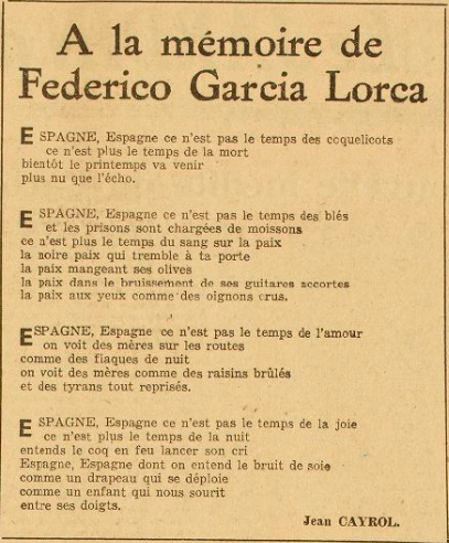 A la mémoire de Federico García Lorca