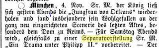 Avril 1879:  Louis II, mécontent d'une comédienne, annule une représentation privée.