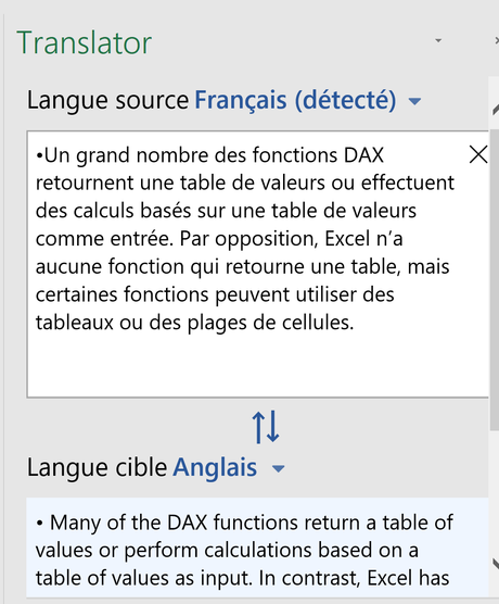 Excel - Traduction paragraphe