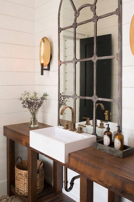 style rustique salle de bain miroir meuble bois blanc