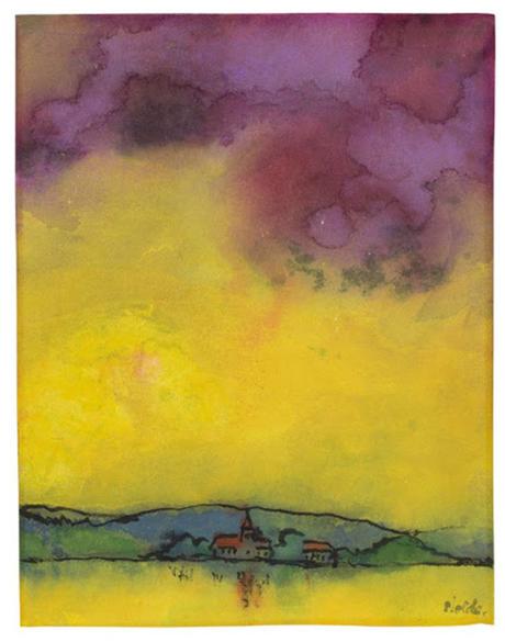 Emil Nolde (1867-1956) Landschaft mit Kirche (Gelb und Violett) 1931