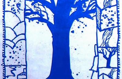 Landschaft mit Kirche (Gelb und Violett) Arbre bleu