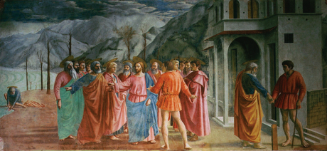 Le paiement du tribut par Masaccio 1426-27 Chapelle Brancacci eglise Santa Maria del Carmine Florence