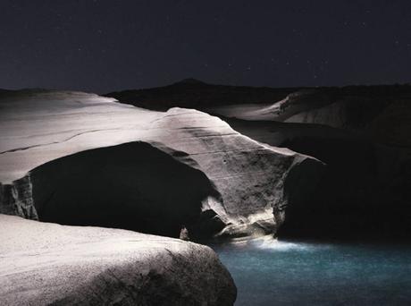 Rocks illuminated by a drone, Reuben Wu