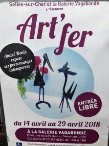 Galerie Vagabonde à Selles sur cher  exposition  André DENIS jusqu’au 29 Avril 2018