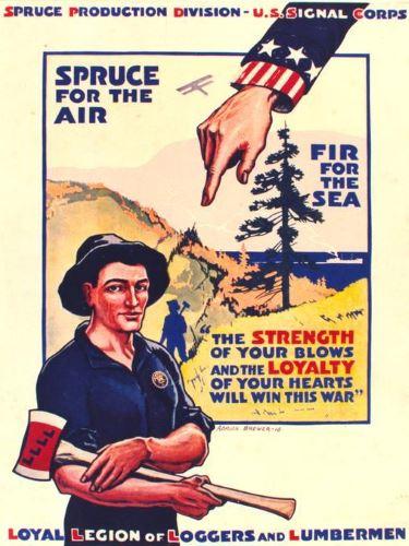 Epicea pour l'air, sapin pour la mer USA 1918 affiche de Adrian Brewer