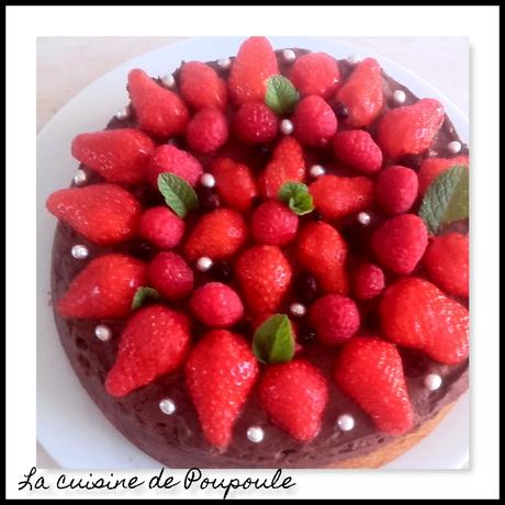 Gâteau aux fraises et framboise sur lit de mousse au chocolat thermomix ou sans 