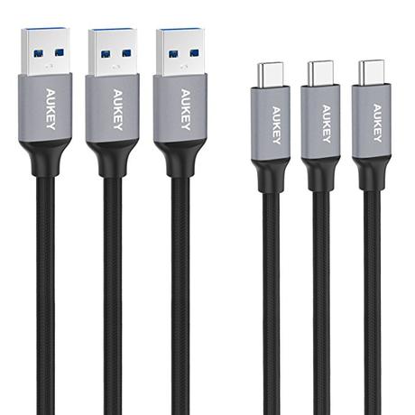 AUKEY CÃ¢ble USB C Ã  USB 3.0 A ( 3 x 1m ) en Nylon Recharge et Synchronisation CÃ¢ble USB Type C pour Samsung Note 8 / S8 , HUAWEI P10 , MacBook Pro 2016 , Nexus 6P et D'autres Dispositifs USB C - Noir
