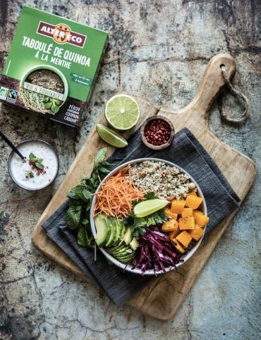 Recette bio : Buddha Bowl bio healthy végétarien au quinoa à la menthe Alter Eco