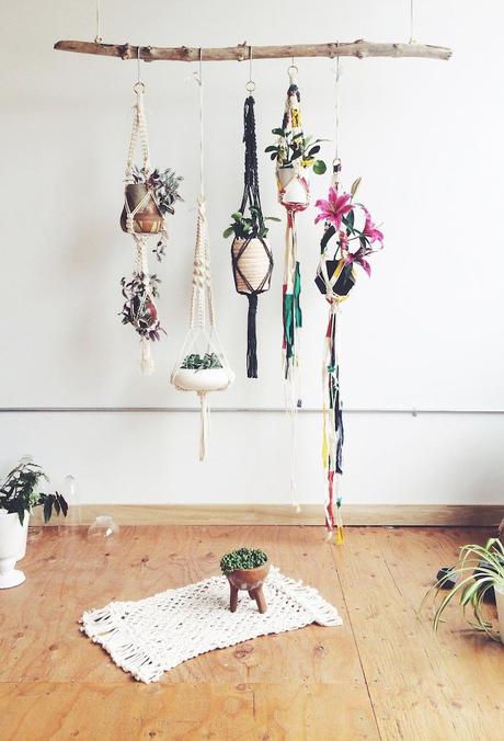 suspension macrame diy pots suspendus couleur boheme salon plantes