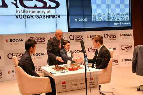 Nulle rapide entre Magnus Carlsen et Ding Liren - Photo © Shamkir Chess