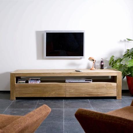 Meuble Tv Bois Massif Design Déco Salon Carrelage Gris Meuble Cr¨me Mur Blanc