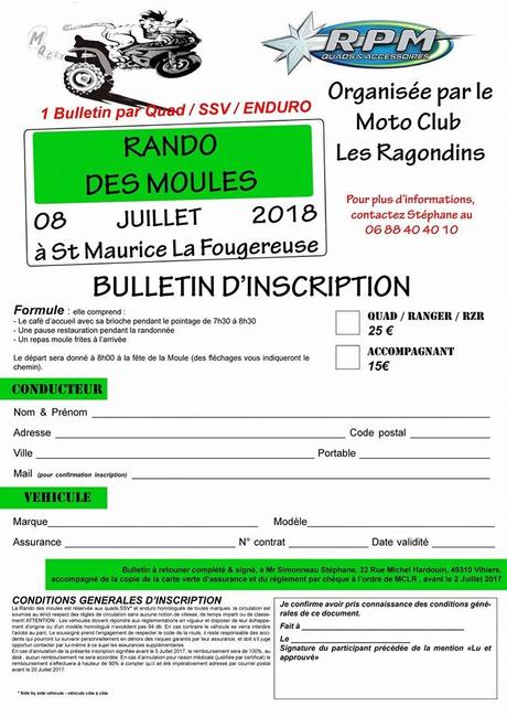 Rando des Moules moto, quad et SSV du MC Les Ragondins le 8 juillet 2018 à St Maurice La Fougereuse (79)