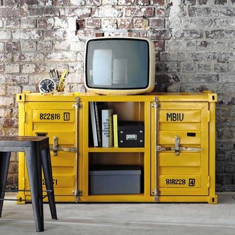 Meuble Tv orientable Meuble Tv Container En Métal Jaune L 129 Cm