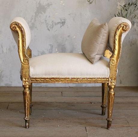 Meubles De Style Paris Vintage Gilded Banquette with Scrolled Arms and Louis Xvi Legs
