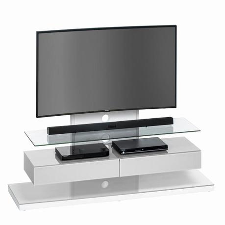 Meuble Pour Tele Jessie Tv Stand In White Metal and Platinum Grey Glass