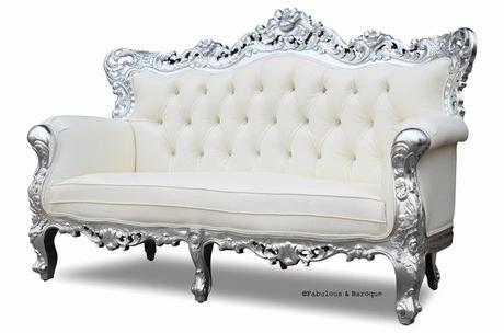 Meuble Style Baroque Belle De Fleur French Love Seat White & Silver