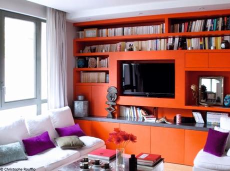Bibliotheque Meuble Contemporain Petit Salon Bibliotheque orange A Remplacer Par Mur orange