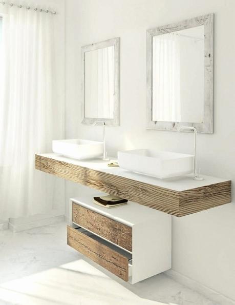 meuble vasque salle de bain blanc bois brut rustique moderne fois
