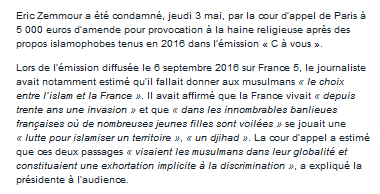 #Zemmour multi-récidiviste de la haine raciste