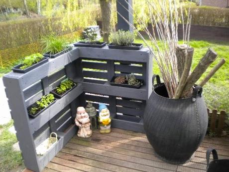 Meuble De Rangement Jardin Aménagement Terrasse Avec Des Palettes Peintes Qui Servent De