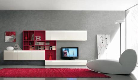Meuble De Rangement Moderne Furniture White and Red Tv Wall Mount Red Rug Grey Wall White
