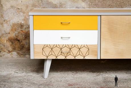 Meuble Enfilade Scandinave Meuble Enfilade Scandinave Meuble Bas Tv Vintage Motifs Graphique Jaune Et Blanc