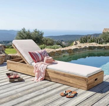   Bain de soleil en teck recyclé et coussin...