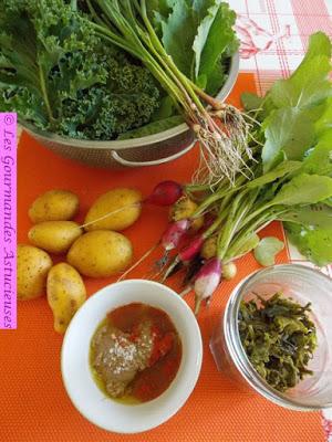 Pommes de terre, radis et choux confits au tahin (Vegan)