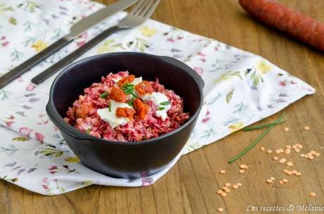 Salade composée aux lentilles corail, betterave, chèvre et chorizo – Battle Food #61