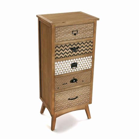 Meubles En soldes Meubles En soldes Chiffonnier Mode En Pin 5 Tiroirs Décorés 49x35x109cm Graft