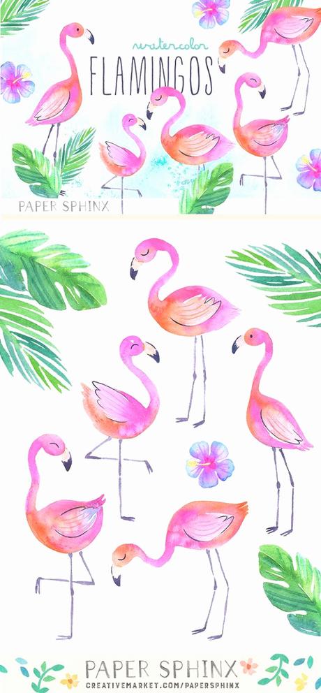 Meubles Flamant Watercolor Tropical Flamingo Clipart
