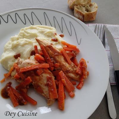 Poulet mariné & carottes laquées
