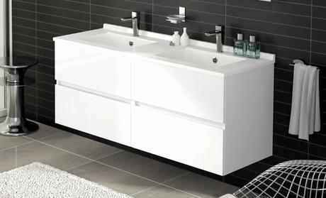 Meuble Salle De Bain 135 Cm Ensemble Parm Double Vasque Meuble 140 Cm 4 Tiroirs Blanc