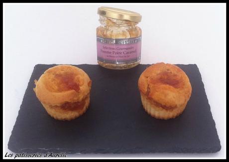 Muffins vanille coeur confiture pomme, poire, caramel au beurre salé