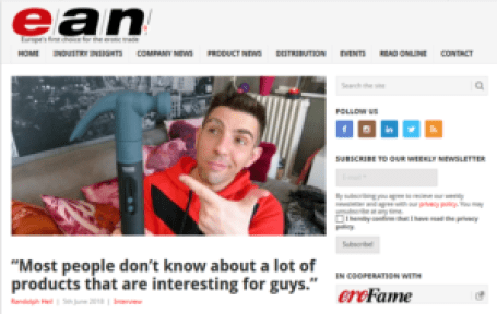 (EAN ONLINE BLOG) INTERVIEW  » En anglais » sur mon activité, mon rapport avec les marques de sextoys hommes et ma vision du BUSINESS