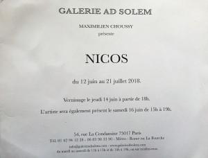 Galerie AD SOLEM   exposition  NICOS  12 Juin au 21 Juillet 2018